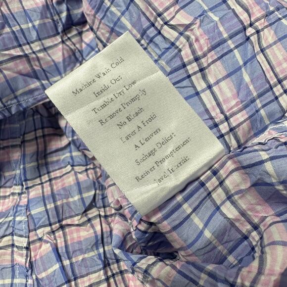 Frank & Eileen NWOT Barry Crinkle Plaid Blue Pink Button Up LS Shirt Size L - Picture 8 of 10